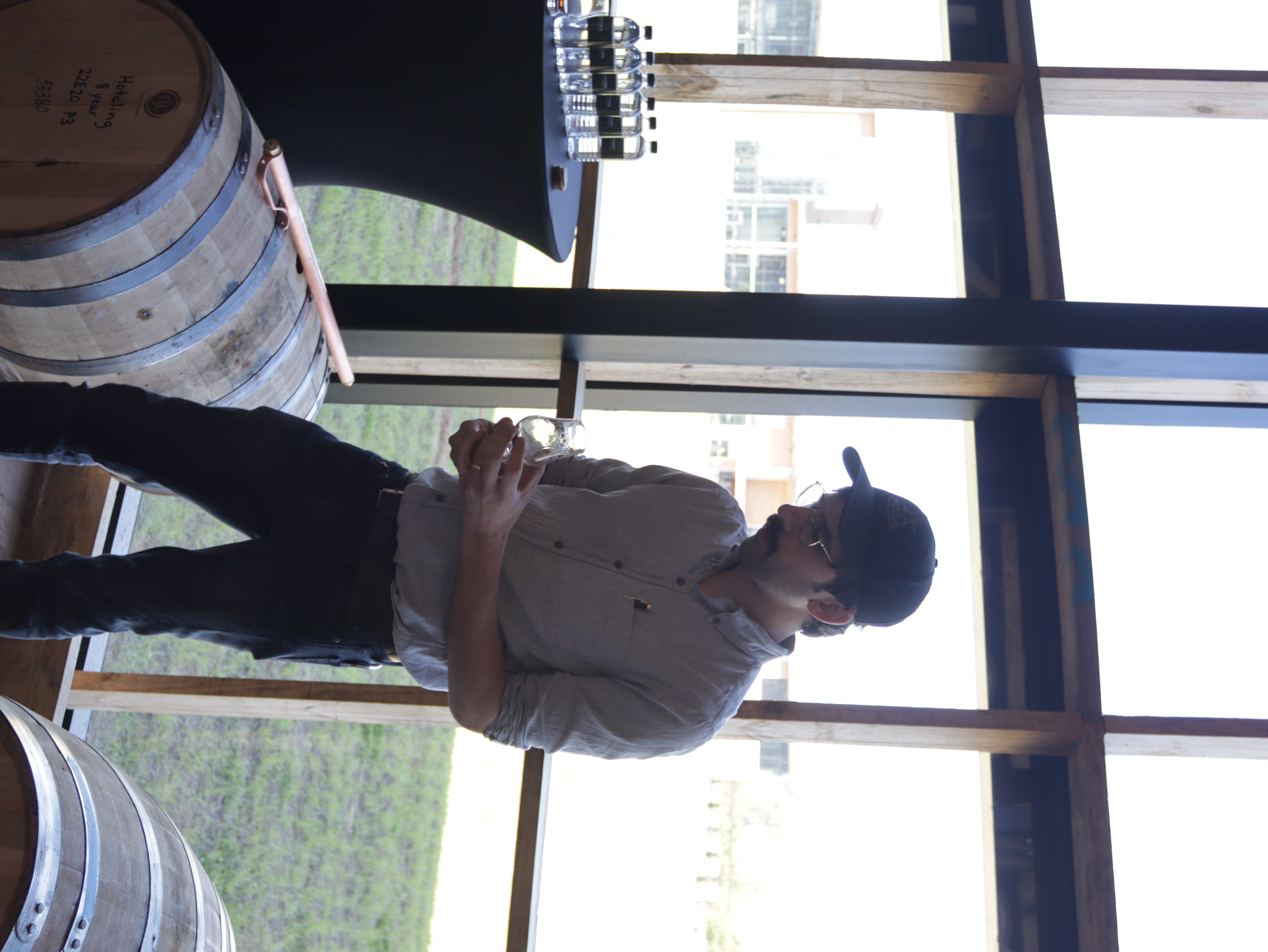 Kevin Aslan tasting double oak single barrels
