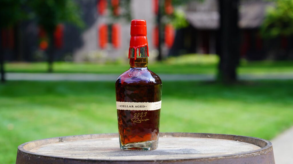 Maker's Mark Cellar Aged Bourbon on a barrel in Loretto Kentucky at the distillery