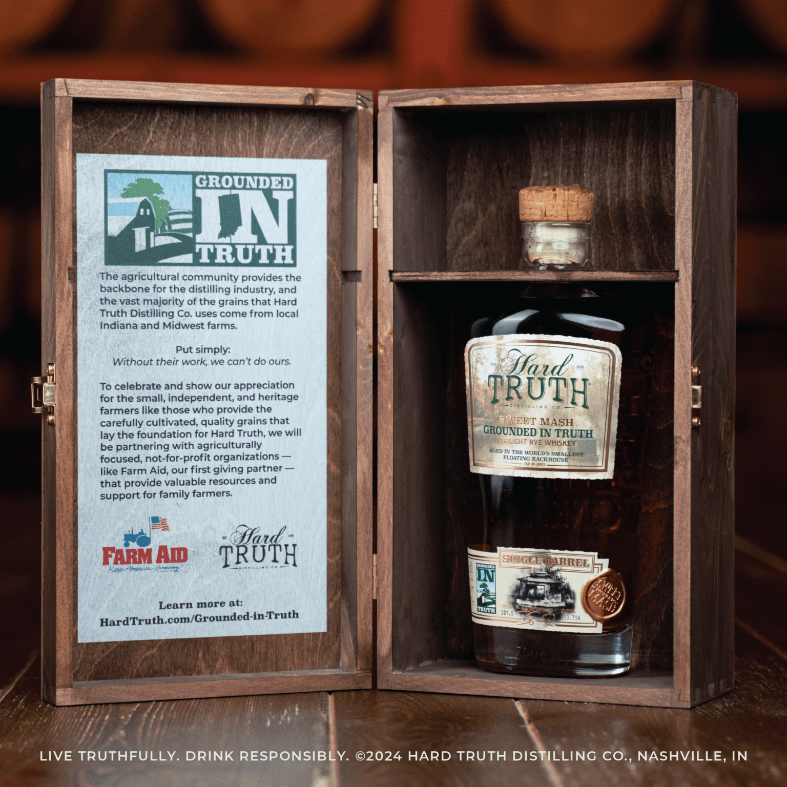 Hard Truth Sweet Mash Rye Whiskey in a Box raffle for Farm Aid Awareness
