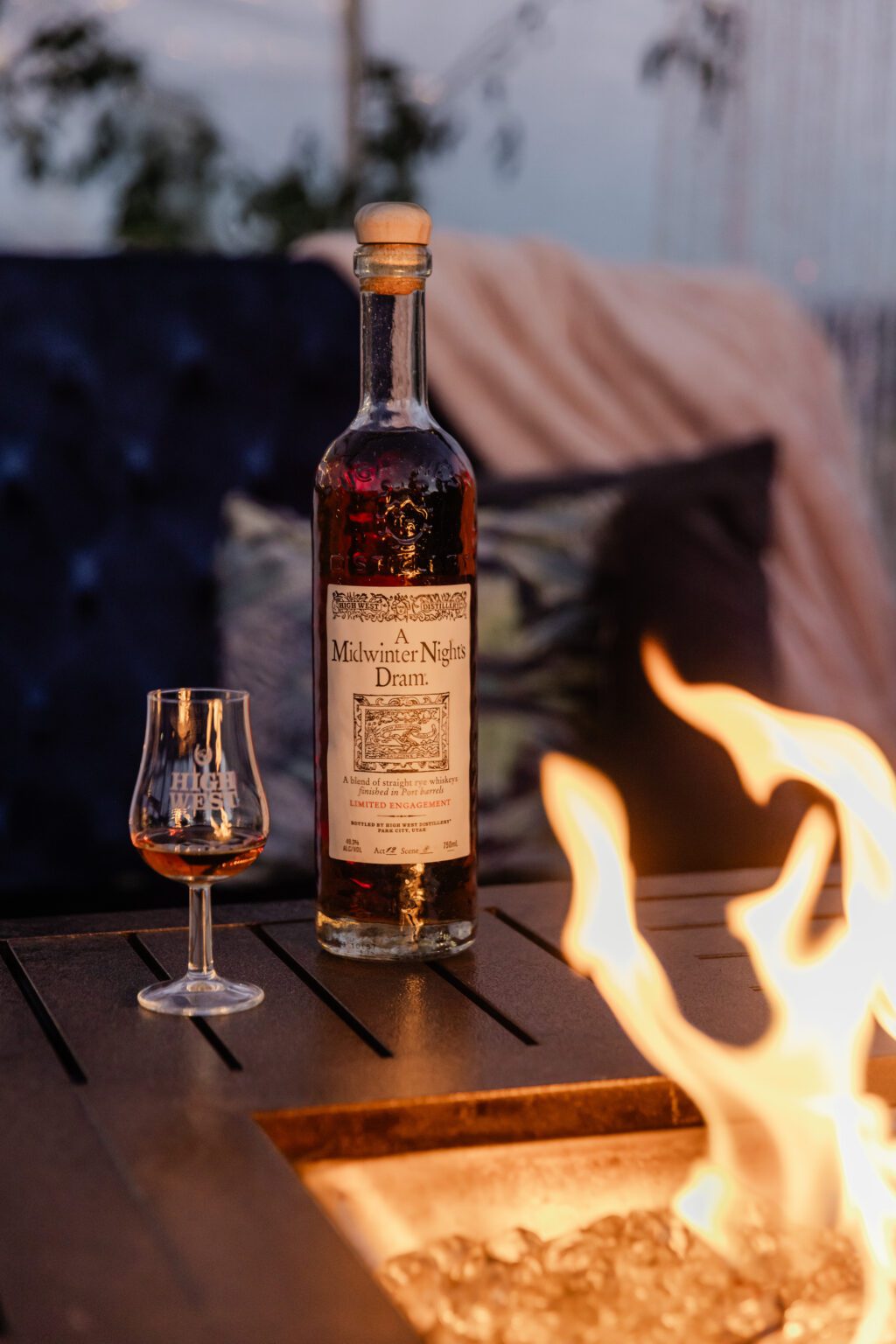 Bottle with fire and glass.