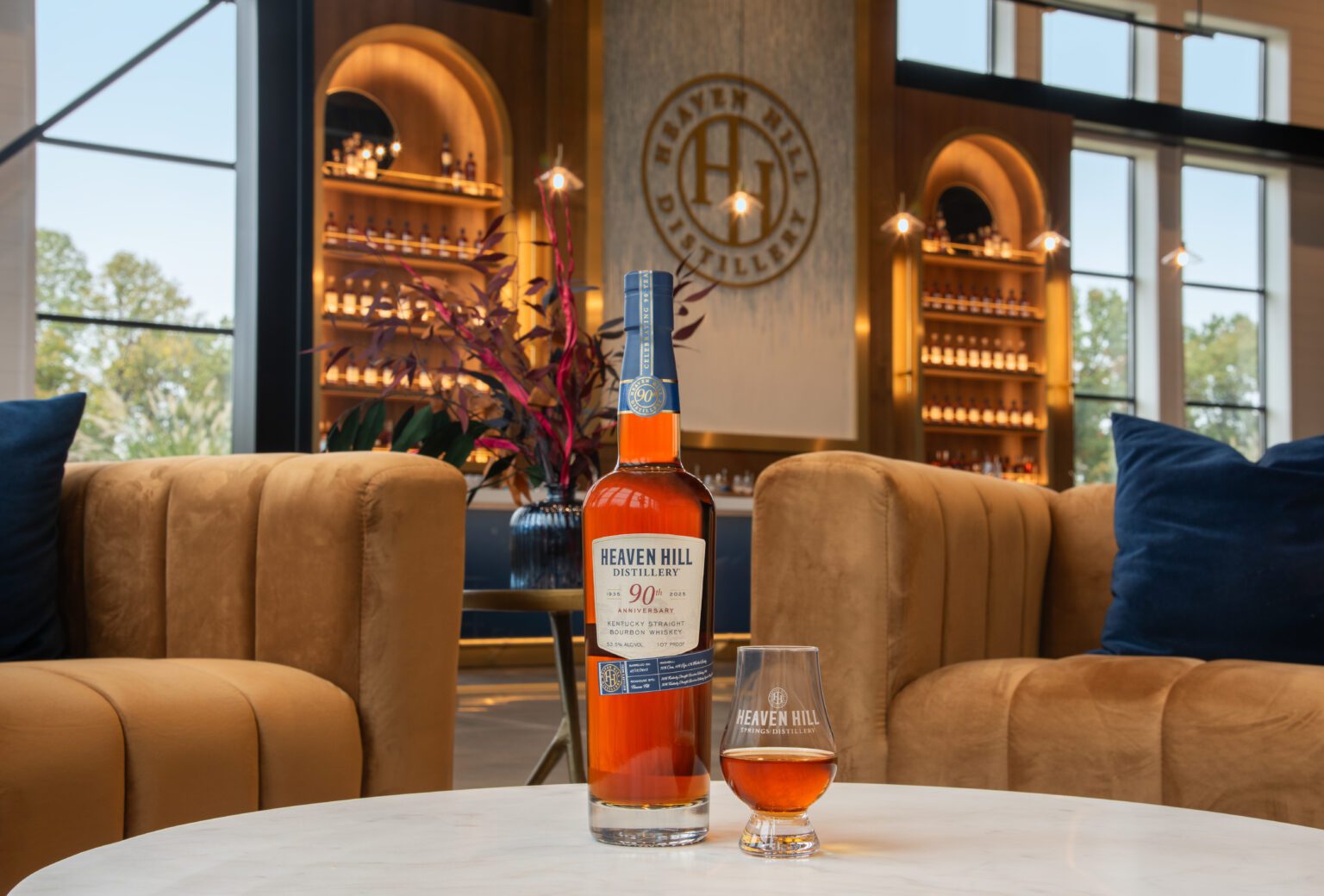 Bottle with a glass at the Heaven Hill Experience