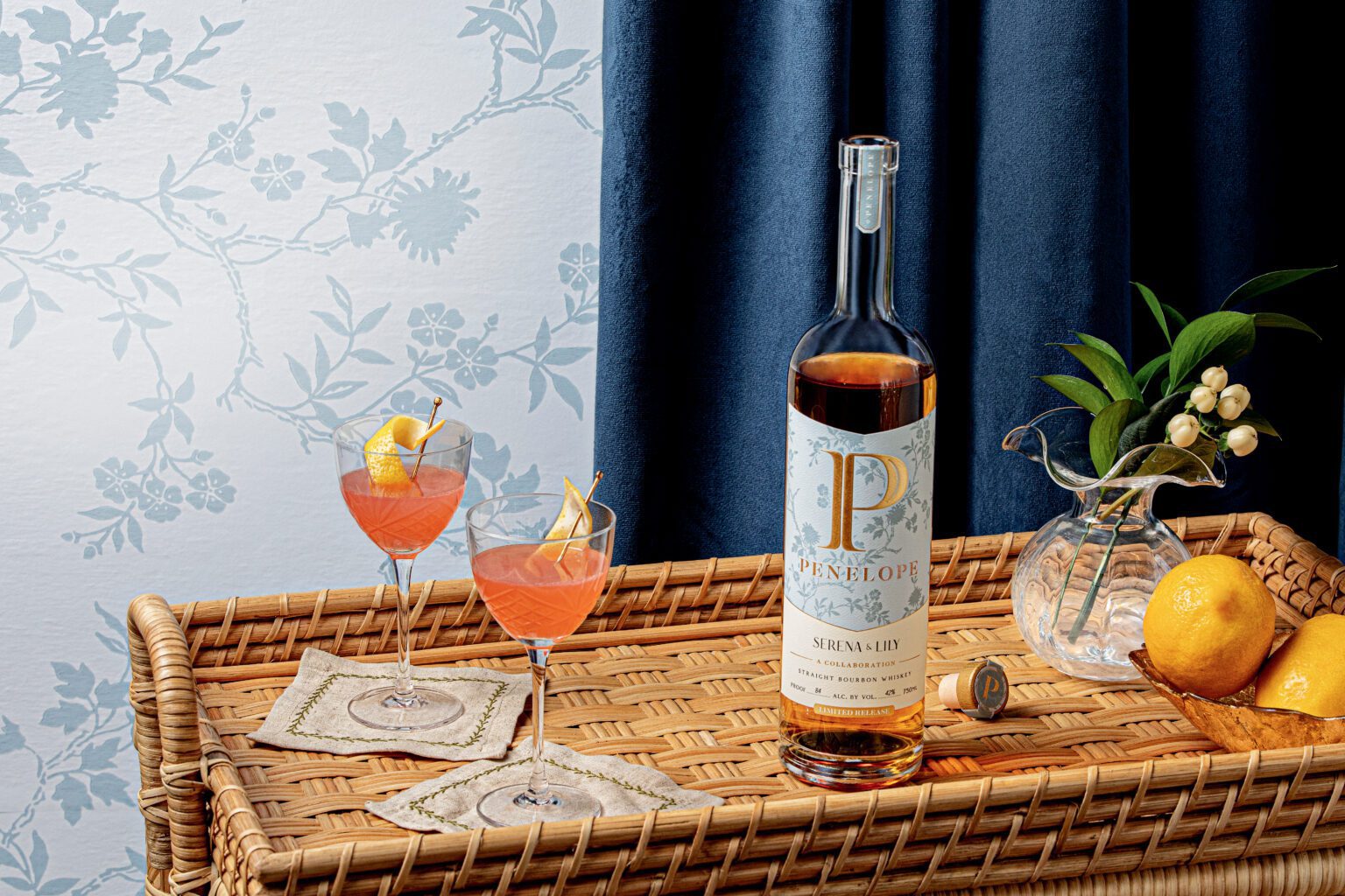 Penelope Serena and Lily Collab bottle with cocktails