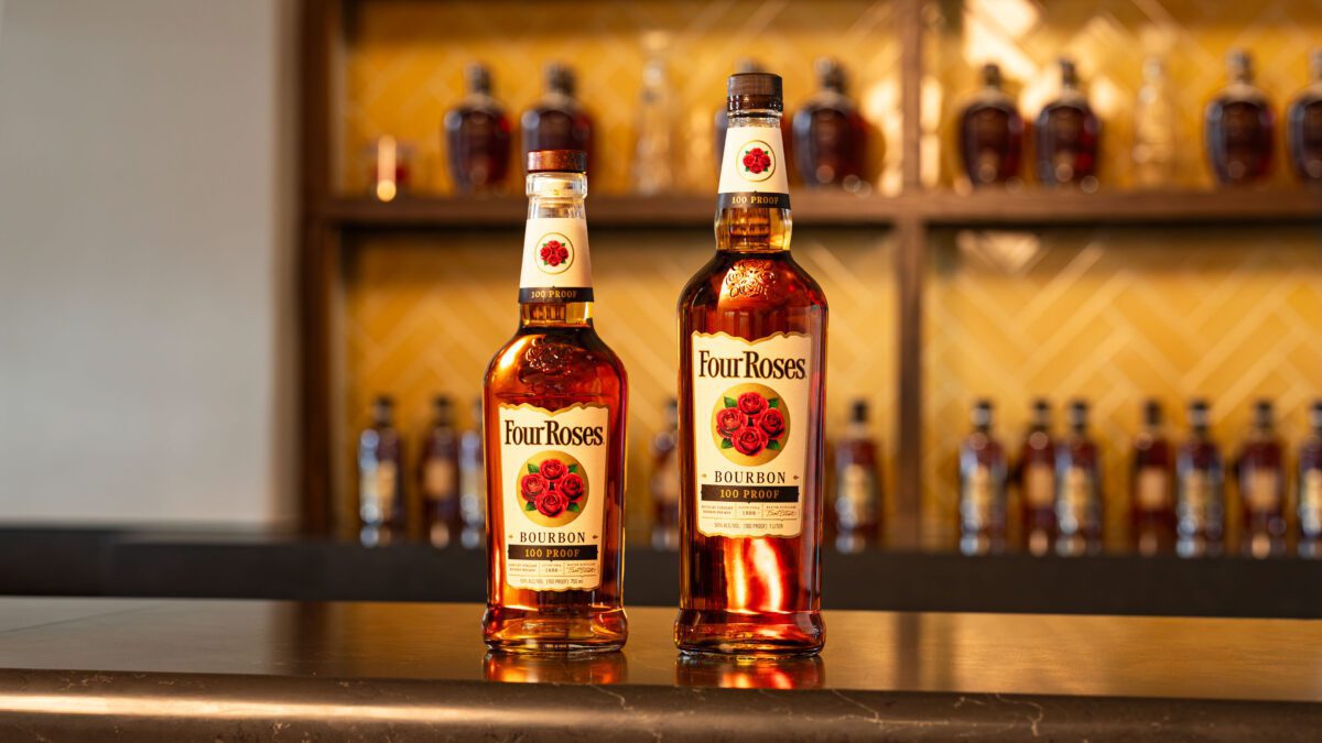 Four Roses 750 and Liter on back bar.